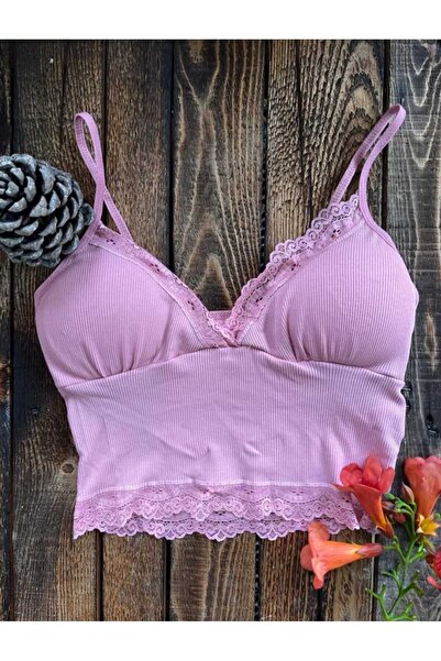 Elbise dünyasi Dantelli Askılı Çıkarılabilir Pedli Büstiyer, Bluz,Crop