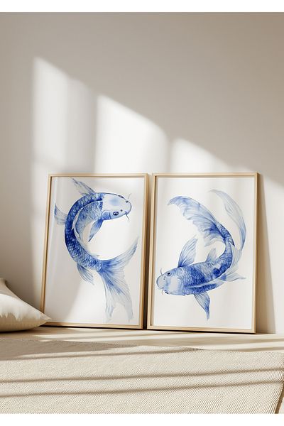Home Set de 2 afișe Yin Yang Fishes, filosofie din Orientul Îndepărtat, set de 2 afișe pentru camera de zi