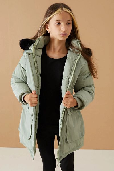 YARENKİDS Girl's Cap Pocket Hooded Thick Coat