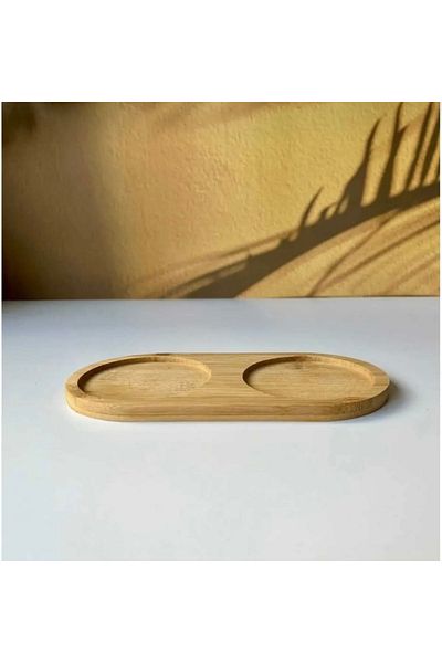 Pembelia Life Bamboo Oil Pot, Liquid Soap Presentation Tray 2 Compartments Presentation Plate