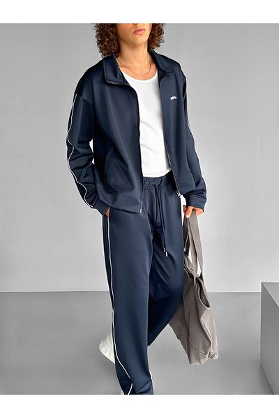 ablukaonline Ανδρικό Σετ Φούτερ με στάμπα με φερμουάρ Navy Blue