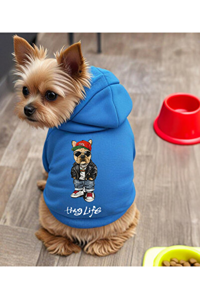 petite pati Mavi Thug life Baskili Köpek Kıyafeti Sweatshirt