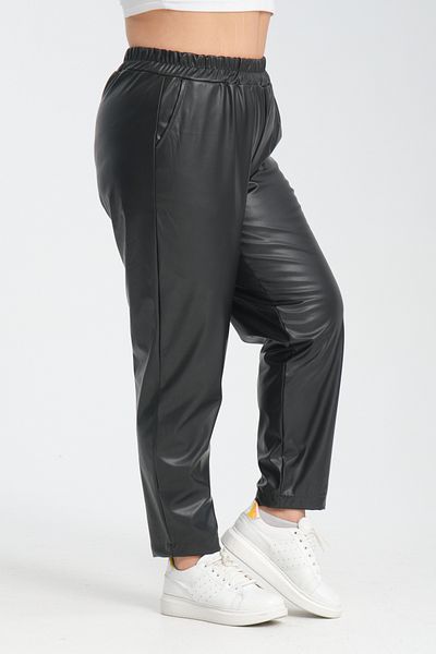Dejabrew Jeans Black Elastic Waist Leather Trousers
