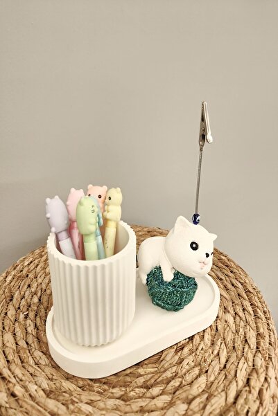 puridadesign Sevimli Kedicik Kalemlik ve Notluk Set (Yeşil)