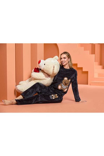 Cossy By Aqua 25064 Γυναικεία Anthracite Cute Απλικέ Λεπτομέρεια Welsoft Homewear Σετ πιτζάμες