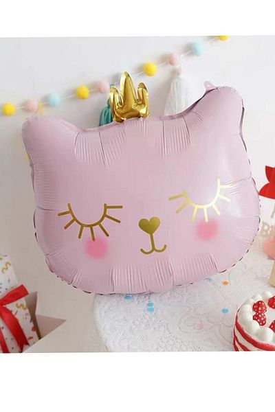 Patladı Gitti Crowned Pink Cat Foil Balloon 1 Piece 76X64,5 cm