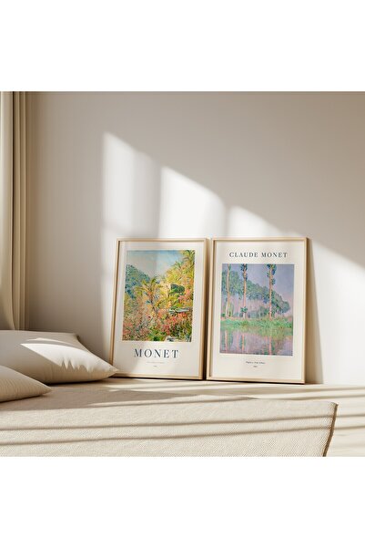 Home Abstract Monet 2'li Set Çerçevesiz Poster, Duvar Dekoru , Oturma Odası D...