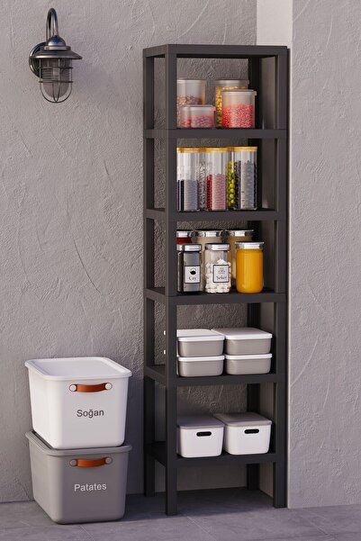 Mutfak Köşesi Shelf 6 Katlı Düzenleyici Plastik Raf Ünitesi Siyah, Kitaplık, Banyo, Mutfak Rafı