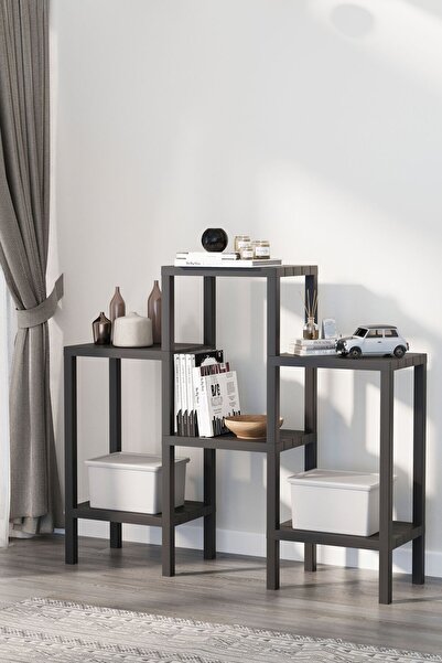 Mutfak Köşesi Shelf Piramit 6 Lı Plastik Raf Ünitesi Siyah, Çiçeklik, Banyo, ...