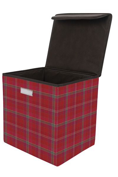 enti ev tekstili Mini Storage Box - Multipurpose, 30X30X25 Cm, Red Plaid Brillant Style, Organizer