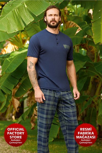 Aydoğan Ανδρικό σετ πιτζάμες Navy Blue - 100% βαμβάκι, μονό ζέρσεϊ, κοντό μανίκι C4-1 - 240336   - Νέος - Aydogan ®