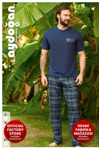 Aydoğan Erkek Lacivert Pijama Takımı %100 Pamuk Süprem Patlı Kısa Kollu C4-1 - 240336 - Yeni - Aydogan ®