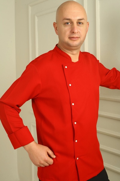 DENİZ İŞ Jachetă de bucătar din țesătură alpaca roșie Camellia