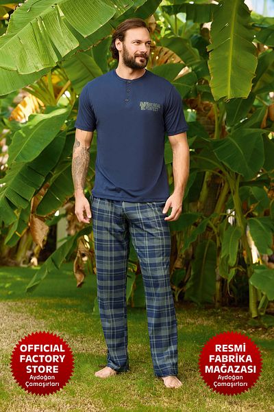 Aydoğan Ανδρικό σετ πιτζάμες Navy Blue - 100% βαμβάκι, μονό ζέρσεϊ, κοντό μανίκι C4-1 - 240336   - Νέος - Aydogan ®
