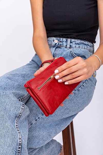 OLLBAG Kırmızı Telefon Bölmeli  El çantası - OL-1096