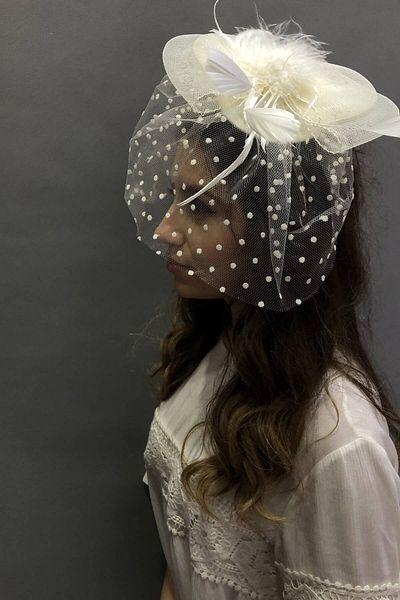 Hobigram Cream Polka Dot Wedding Hat Vualet Sare Bridal Accessory Hair Accessory – Party Hat, Stylish Design
