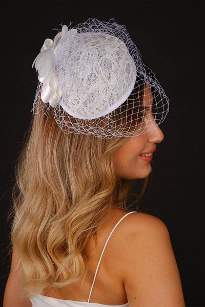 Hobigram Off White Wedding Hat Vualet Seda Lace Tulle Bridal Accessory Hair Accessory
