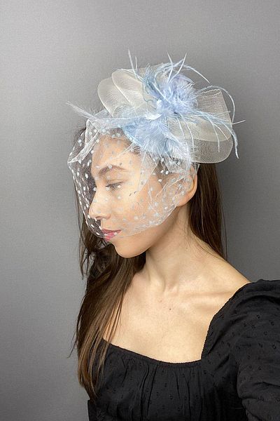 Hobigram Bebe Blue Polka Dot Wedding Hat Vualet Sare Bridal Accessory Hair Accessory