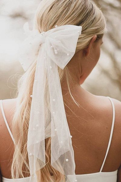 Hobigram White Pearls Tulle Scalloped Wedding Hat Bridal Accessory Hair Accessory – Party Hat, Stylish Design