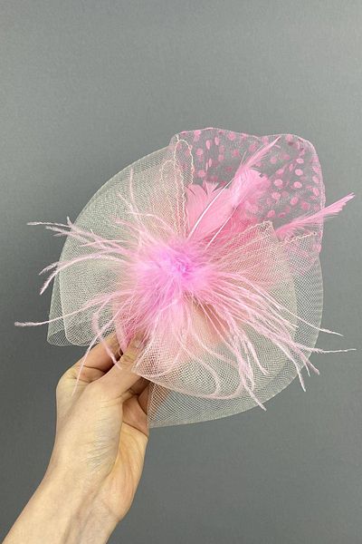 Hobigram Pink Polka Dot Wedding Hat Vualet Sare Bridal Accessory Hair Accessory