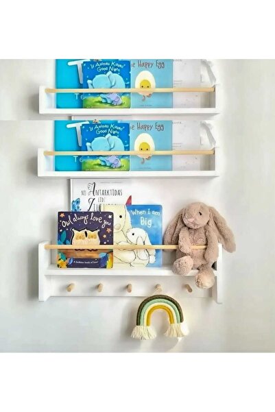 EGN WOODS Umeraș de 50 cm, 3 biblioteci, raft organizator pentru baie și 2 cuier de 50 cm
