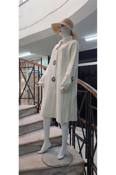 Bohem Stil Italian Pula Stone Detailed Long Angora Coat (120 CM)