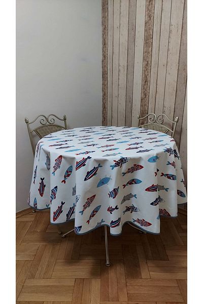 gonk Round, Fish Pattern,Duck (Liquid Protective,Stain-Protective) Fabric,Tablecloth