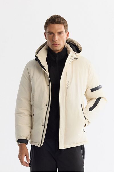 Avva Men's Ecru Inflatable Ski Coat - Hood, Water Repellent, Windproof, -20 Degree Resistant A42Y6159