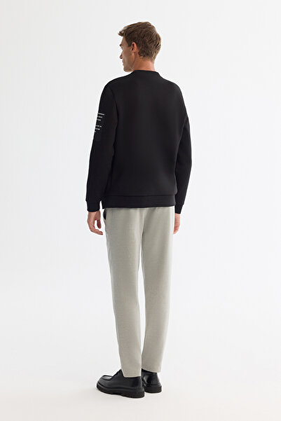 Avva Erkek Siyah Bisiklet Yaka Pamuklu Baskılı Elastan Regular Fit Sweatshirt A42Y1246