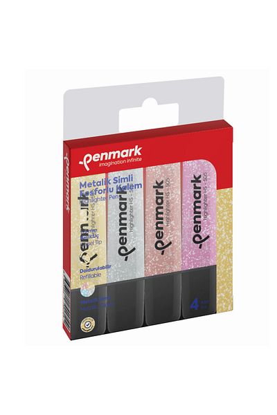penmark 4-Piece Highlighter Set - Mixed Colors and Glitter Detail