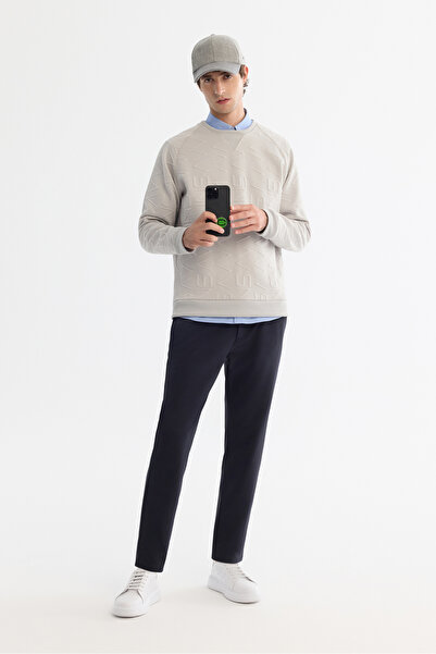 Avva Erkek Gri Bisiklet Yaka Baskılı Elastan Regular Fit Sweatshirt A42Y1335