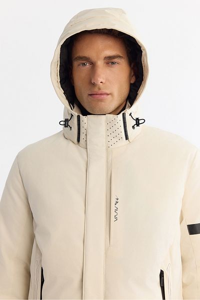 Avva Men's Ecru Inflatable Ski Coat - Hood, Water Repellent, Windproof, -20 Degree Resistant A42Y6159