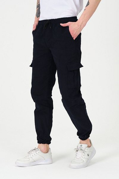 BY SRT Men's Dark Navy Blue Cargo Pocket Jeans