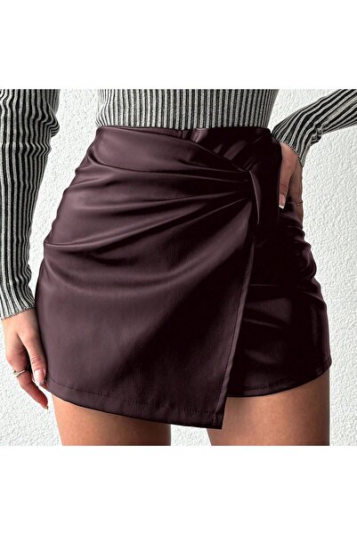 SERBA Pu Δερμάτινη κοντή φούστα με φερμουάρ