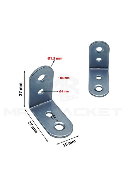 MR.BRACKET 25 Ad. L Demir Gönye Köşebent 15x27x27mm - Mobilya Dolap Raf Masa Çekmece Köşe Sabitleme Birleştirme