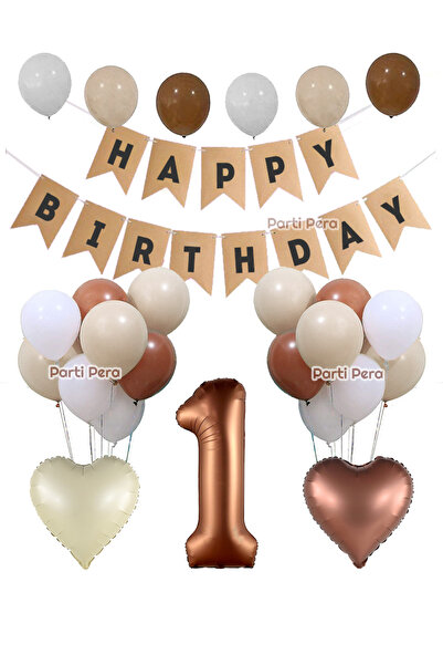 parti pera Kraft Happy Birthday Yazı Retro Kalp Folyo Balon Çikolata Rakam Fo...