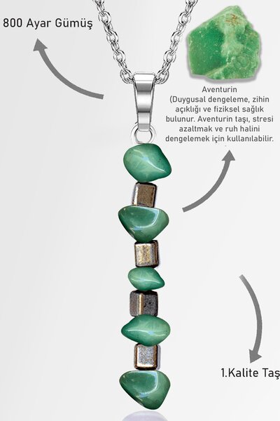 Erilsa Sertifikalı AAA+ Kırık Taşlı Model Aventurin Taşı Kolye