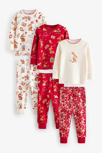 Next Baby 100% Organic Cotton Red/Navy Blue Dog Pattern Long Sleeve 3-Piece Bottom Top Pajama Set Alyf65988