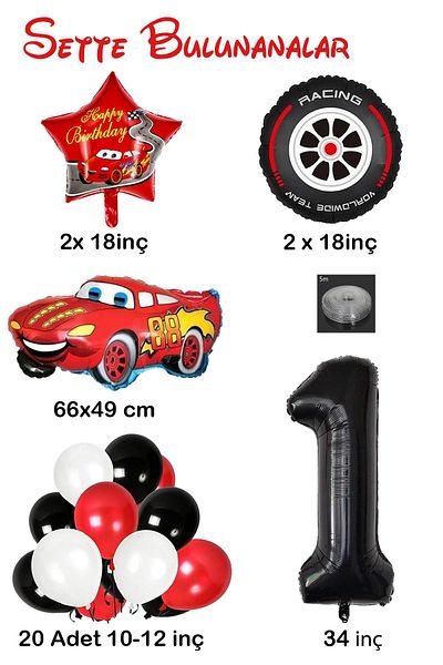 Patladı Gitti 1 Year Old Cars Themed Birthday Party Celebration Balloon Set