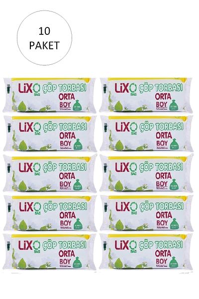 LİXO Medium Size Garbage Bag 55 x 60 cm 20 Pieces Roll x 10 Pack = 200 Pieces (Blue)