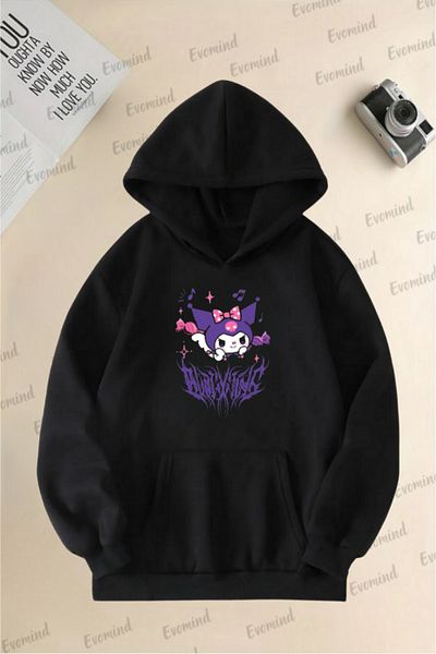 Evomind Суитчър с качулка за деца и възрастни с лилав щампи Kuromi унисекс
