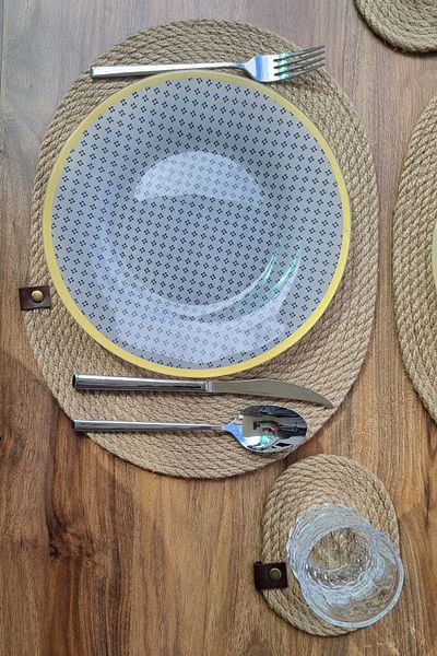 MKY Jute Oval American Placemat and Coaster 43cm, Handmade American Placemat