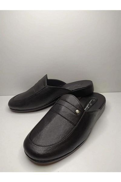 Pierre Cardin 288-1 Ανδρικές μαύρες δερμάτινες παντόφλες με ένθετο προίκας γαμπρού