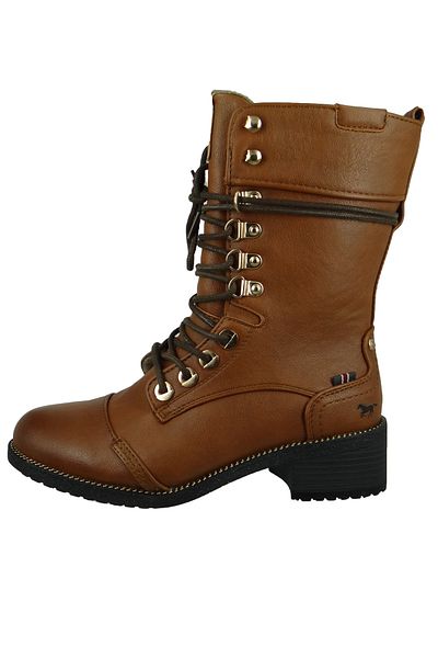 Mustang Damen Sportliche Stiefelette Winterschuhe 1402501 Braun 307 cognac Kunstleder