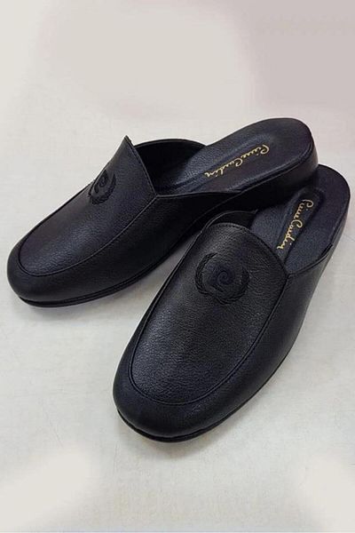 Pierre Cardin 289-2 Ανδρικές δερμάτινες παντόφλες με κεντημένη προίκα γαμπρού