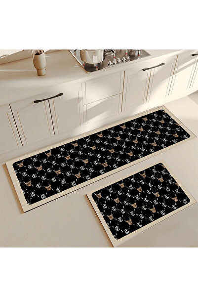 Else Dekor Dekoratif Kaymaz Taban Yıkanabilir Desenli Tezgah Önü Yolluk Paspa...