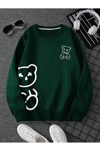 StartMore - Φούτερ Unisex Oversize με στάμπα αρκουδάκι, τριών κλωστών, με λαι...