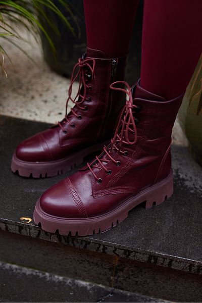 ANGELİNA JONES Bella Women's Claret Red Real Leather Laces Eva Sole Postal Boots