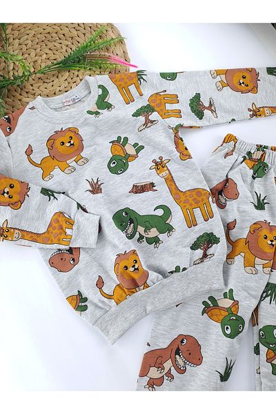 Butik Boy's Pajamas Set 2 Thread Raised Fleece Inside Print Detail 8-12 Years
