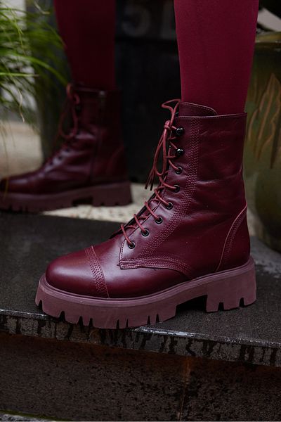 ANGELİNA JONES Bella Women's Claret Red Real Leather Laces Eva Sole Postal Boots